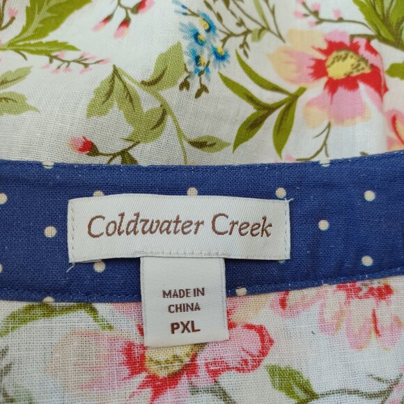 Coldwater Creek Tunic Multi Floral Mixed Media Linen Popover Top Womens PXL - Picture 4 of 10